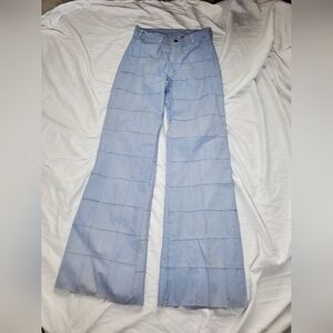 Vintage Window Pane Patchwork Bell Bottom 1970s Womens Jeans